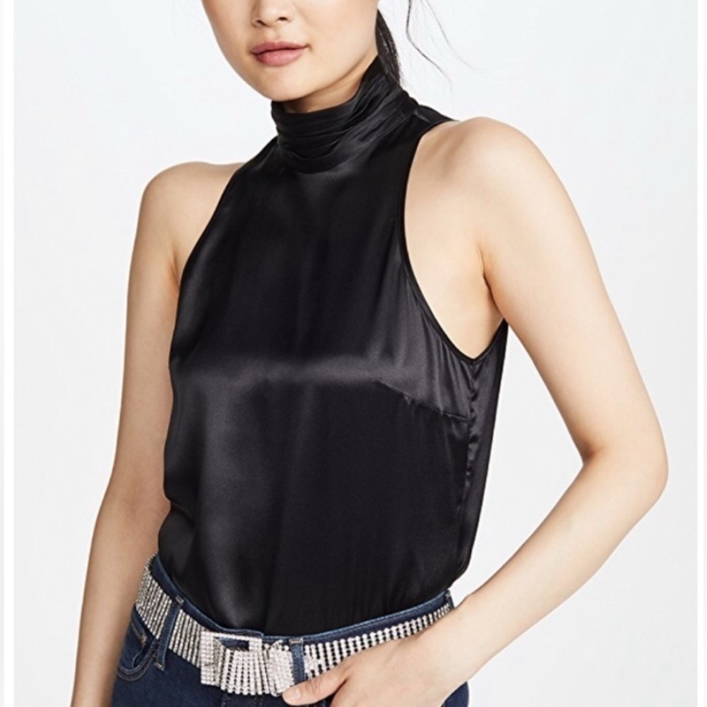 Cinq a Sept Jazlyn Black 100% Silk Mock neck sleeveless top size small